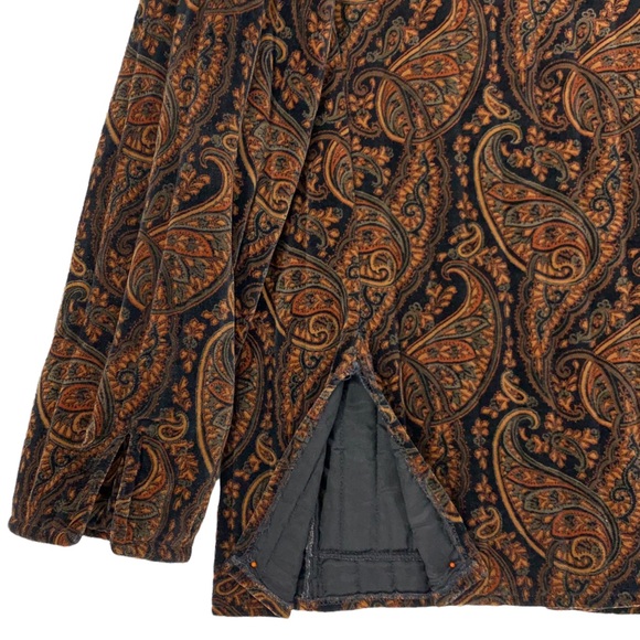 Vintage Paisley Quilted Velvet Like Jacket Coat Toggle Buttons Mandarin Collar - Picture 13 of 16